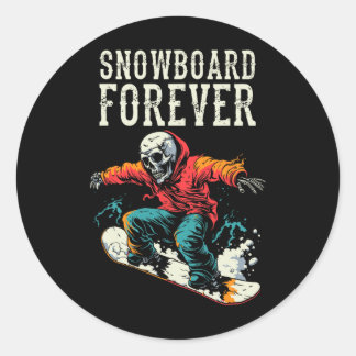 Sticker Rond Snowboarder Skeleton - Snowboarding Winter Sports 