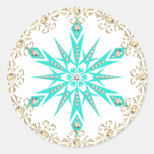 Sticker Rond Snowflake diamant blanc turquoise du milieu du siè