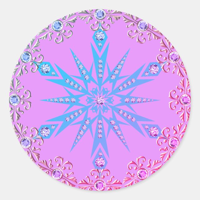 Sticker Rond Snowflake Diamond rétro violet bleu du milieu du s (Devant)