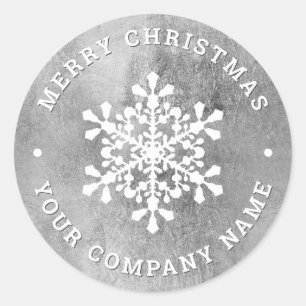Sticker Rond Snowflake faux argent joyeux entreprise de Noël