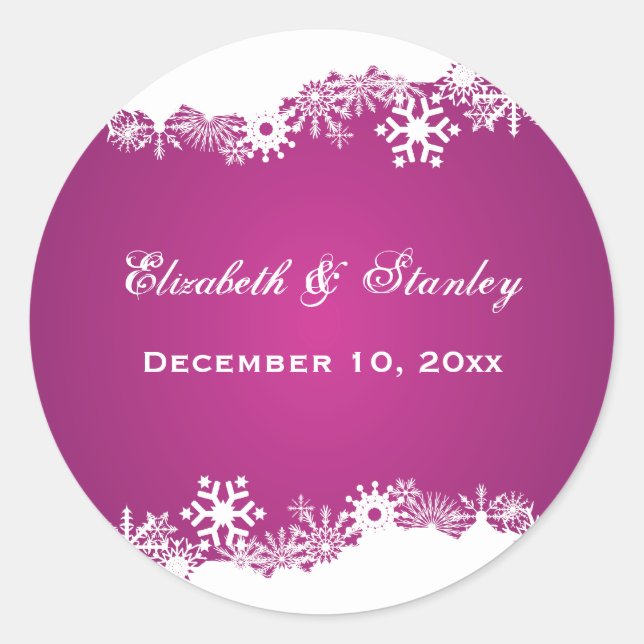 Sticker Rond Snowflake fuchsia mariage d'hiver Enregistrer la d (Devant)
