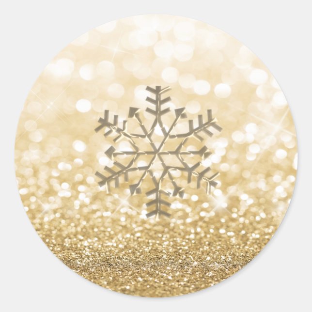 Sticker Rond Snowflake hiver Romantique Glitterie brillant or (Devant)
