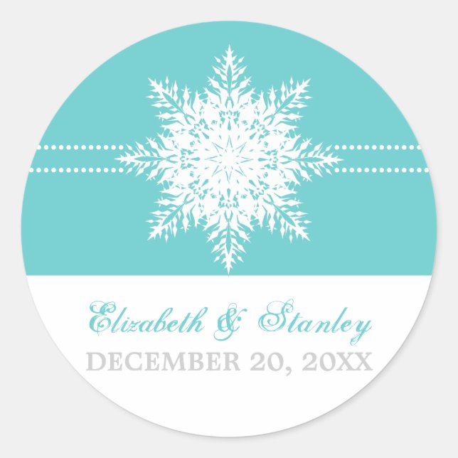 Sticker Rond Snowflake mariage d'hiver turquoise Enregistrer la (Devant)