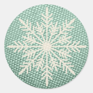 Sticker Rond Snowflake rustique brodé hiver vintage turquoise