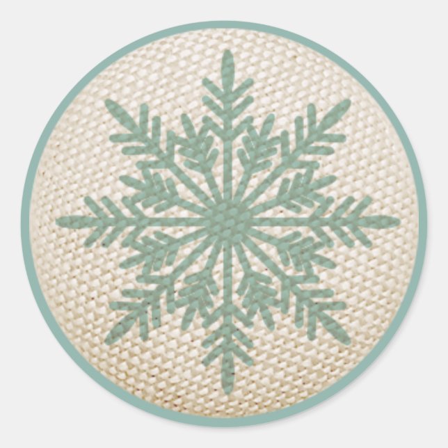 Sticker Rond Snowflake rustique brodé look hiver vintage (Devant)