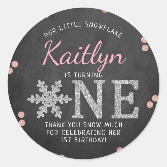 Sticker Rond Snowflake Winter Chalkboard 1er anniversaire (Devant)