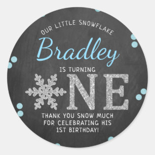 Sticker Rond Snowflake Winter Chalkboard 1er anniversaire
