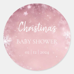 Sticker Rond Snowflake Winter Wonderland Baby shower rose