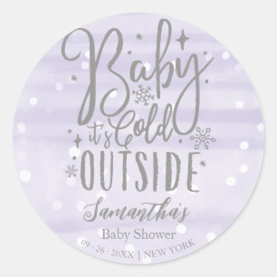 Sticker Rond Snowflakes Baby It's Cold Outside Baby shower