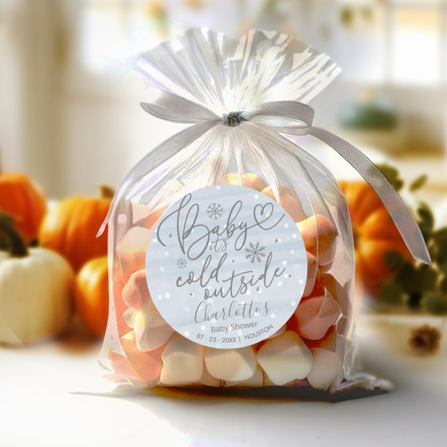 Sticker Rond Snowflakes Baby It's Cold Outside Boy Baby shower (Créateur téléchargé)