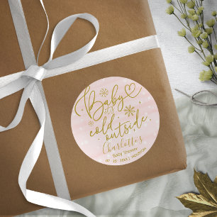 Sticker Rond Snowflakes Baby It's Cold Outside Girl Baby shower