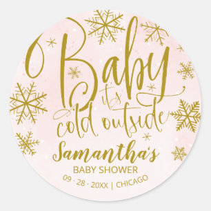 Sticker Rond Snowflakes Baby It's Cold Outside Girl Baby shower