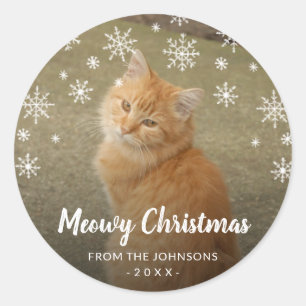 Sticker Rond Snowflakes Chat Photo Cute Meowny Noël
