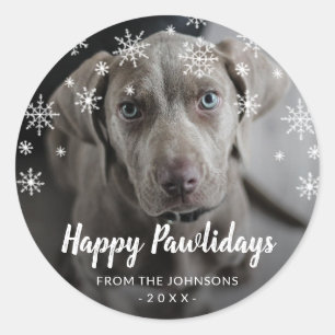 Sticker Rond Snowflakes Chien Photo Jolie Noël