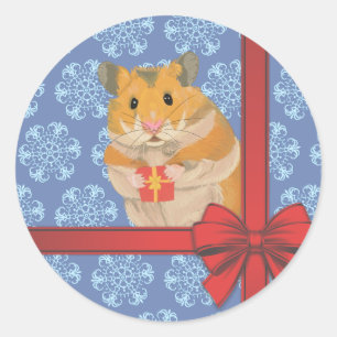 Sticker Rond Snowflakes Christmas Hamster