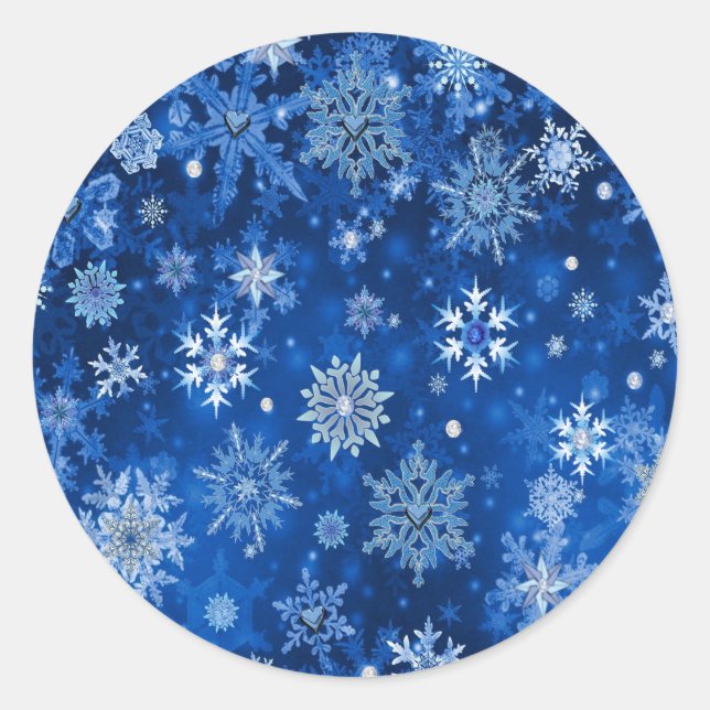 Sticker Rond Snowflakes de Noël Bleu et argent (Devant)