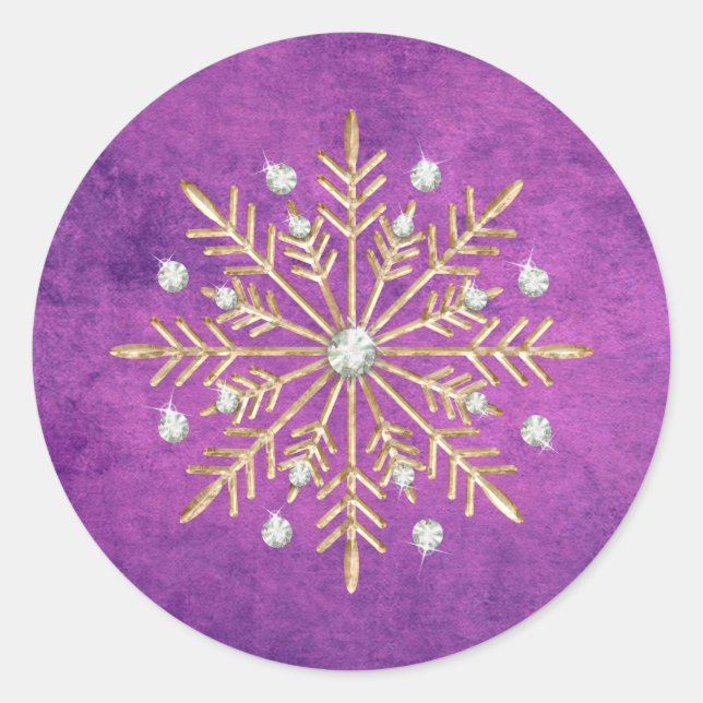 Sticker Rond Snowflakes de Noël Purple & Or (Devant)