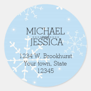 Sticker Rond Snowflakes d'hiver Nom et adresse personnalisés
