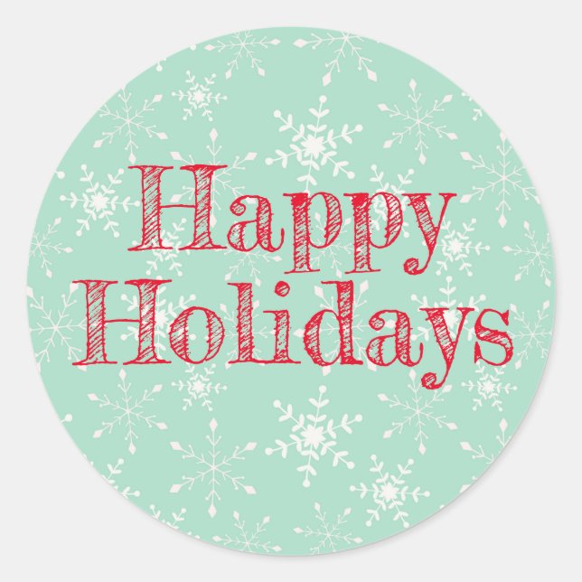 Sticker Rond Snowflakes Falling, Mint Green, Happy Holidays (Devant)