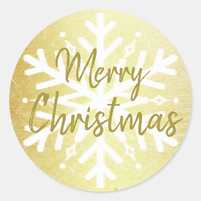 Sticker Rond Snowflakes Gold et White Joyeux Noël (Devant)