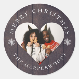 Sticker Rond Snowflakes rustiques en bois Noël 1 Photo