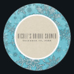 Sticker Rond Snowflakes turquoise Winter Wonderland Rustic Favo<br><div class="desc">Customiser avec n'importe quel texte</div>