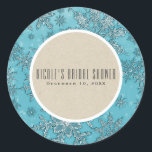 Sticker Rond Snowflakes turquoise Winter Wonderland Rustic Favo<br><div class="desc">Customiser avec n'importe quel texte</div>