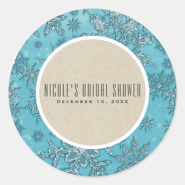 Sticker Rond Snowflakes turquoise Winter Wonderland Rustic Favo (Devant)