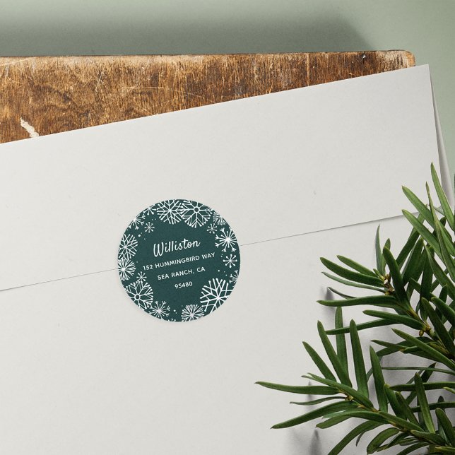 Sticker Rond Snowflon Bordure Holiday Adresse de retour (Créateur téléchargé)