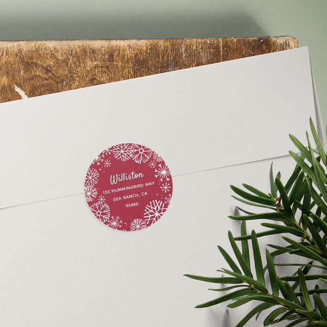 Sticker Rond Snowflon Bordure Holiday Adresse de retour (Créateur téléchargé)