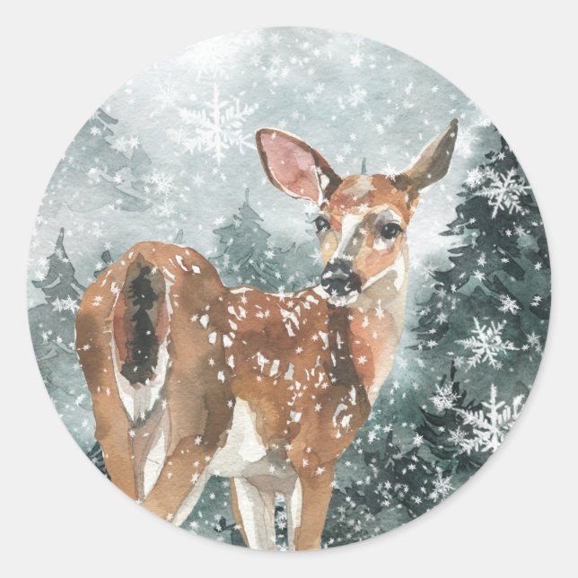 Sticker Rond Snowland Forest Reindeer (Devant)