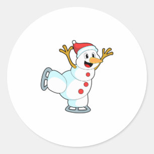 Sticker Rond Snowman au patinage sur glace avec patins sur glac
