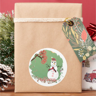 Sticker Rond Snowman Avec CandyCane Tree