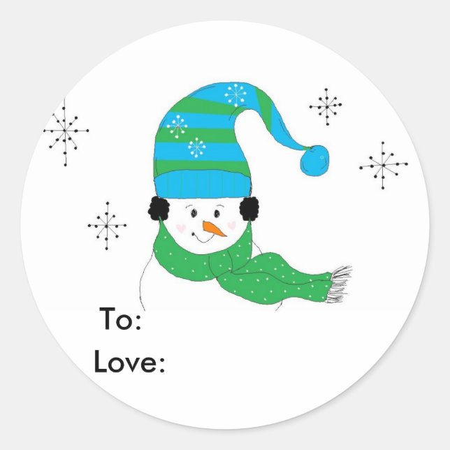Sticker Rond Snowman Avec Casquette et Écharpe (Devant)
