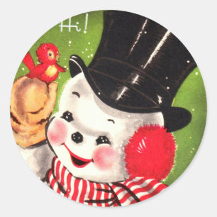 Sticker Rond Snowman avec oiseau