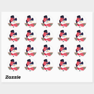 Sticker Rond Snowman Avec Rouge