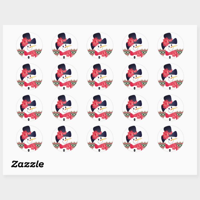 Sticker Rond Snowman Avec Rouge (Feuille)