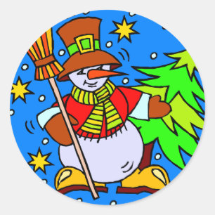 Sticker Rond Snowman Broom sapin de Noël