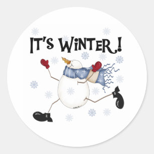 Sticker Rond Snowman C'est l'hiver