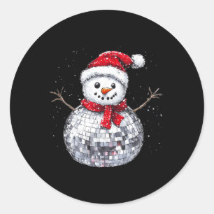 Sticker Rond Snowman Christmas Retro Santa Hat Disco Ball Match