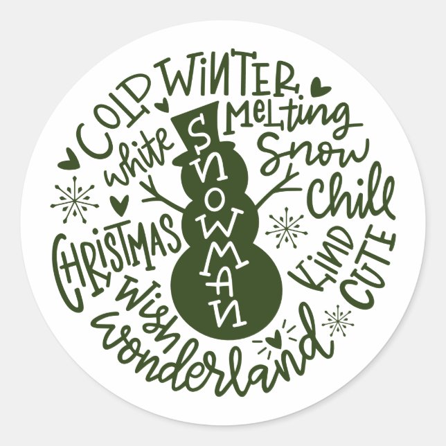 Sticker Rond Snowman Christmas Winter Wonderland typographie (Devant)