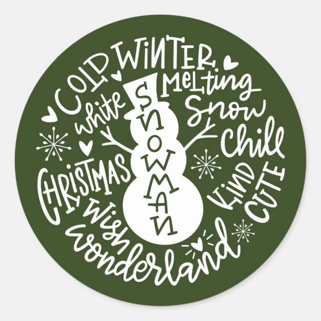 Sticker Rond Snowman Christmas Winter Wonderland typographie (Devant)