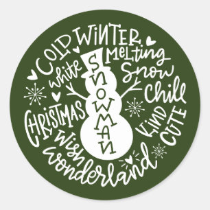 Sticker Rond Snowman Christmas Winter Wonderland typographie