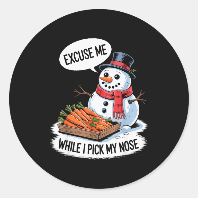 Sticker Rond Snowman Cking Nose. Funny Christmas Pun. Boys Men  (Devant)