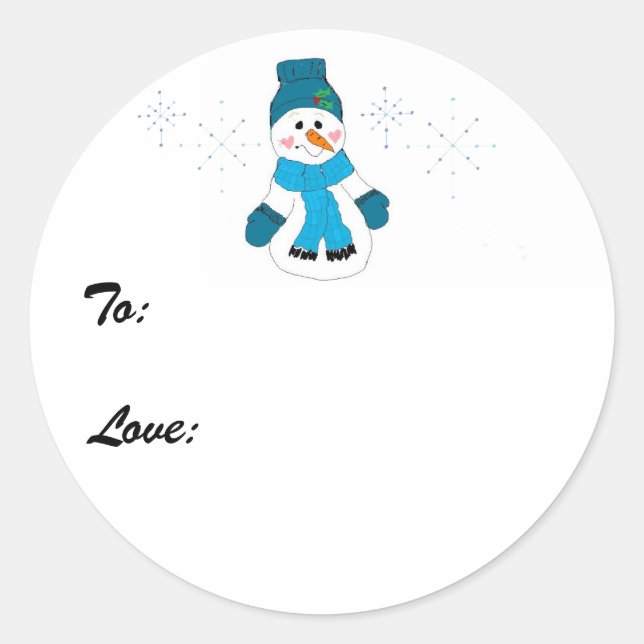 Sticker Rond Snowman en bleu (Devant)