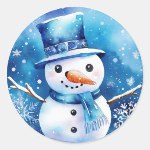 Sticker Rond Snowman en bleu