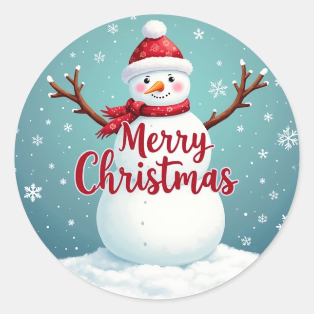 Sticker Rond Snowman et Joyeux Noël (Devant)