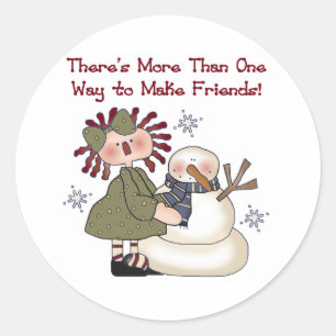 Sticker Rond Snowman fait des amis