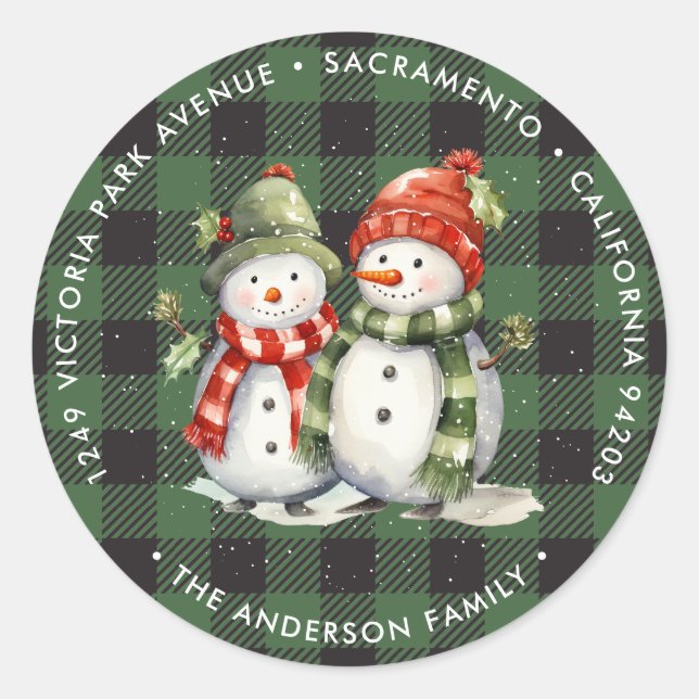Sticker Rond Snowman Green Christmas Retourner l'adresse Étique (Devant)