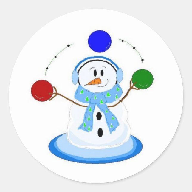 Sticker Rond Snowman Jetant Des Ballons (Devant)